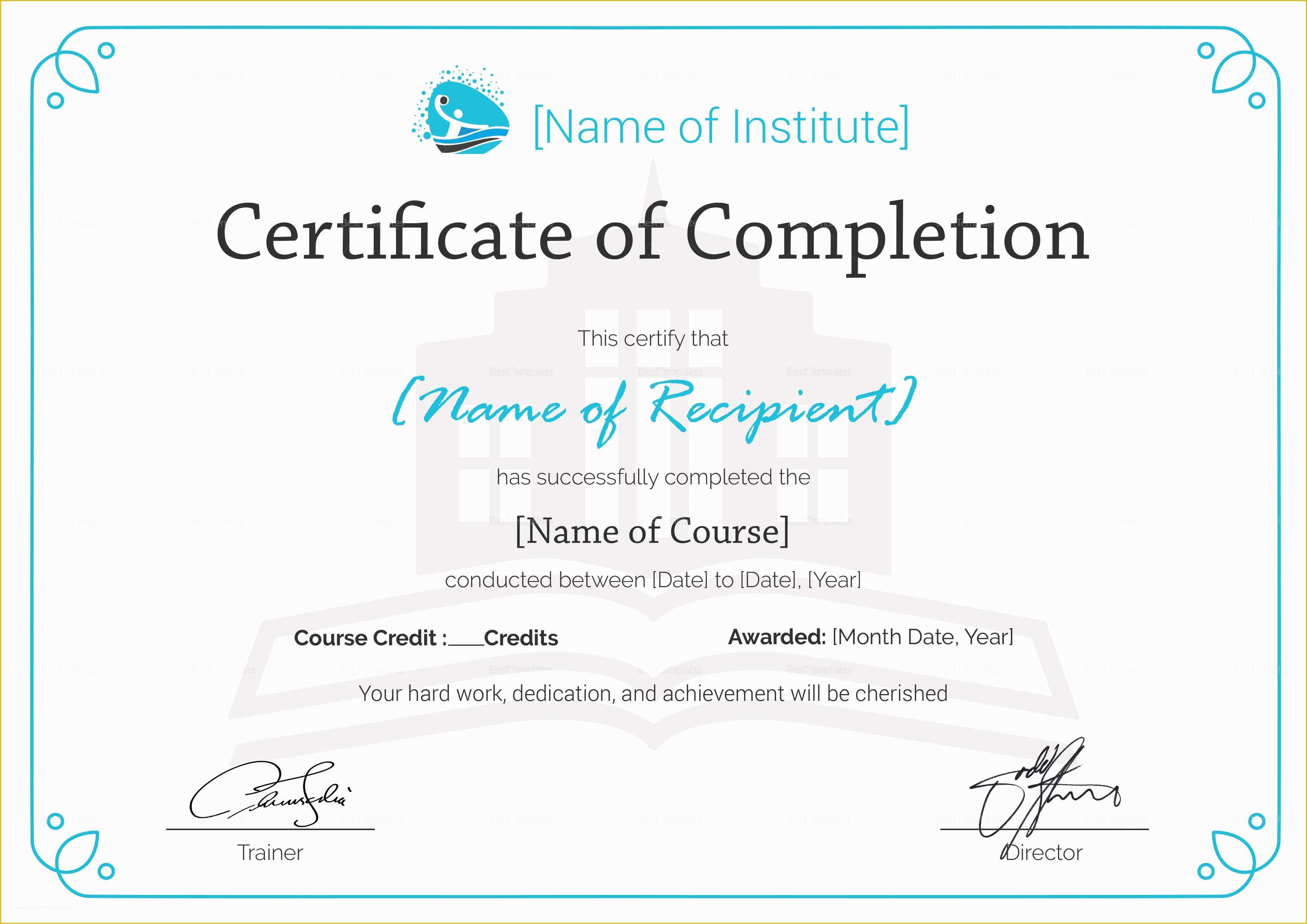 Certificate Of Completion Template Free Download Of Training Pletion Certificate Design Template In Psd Word