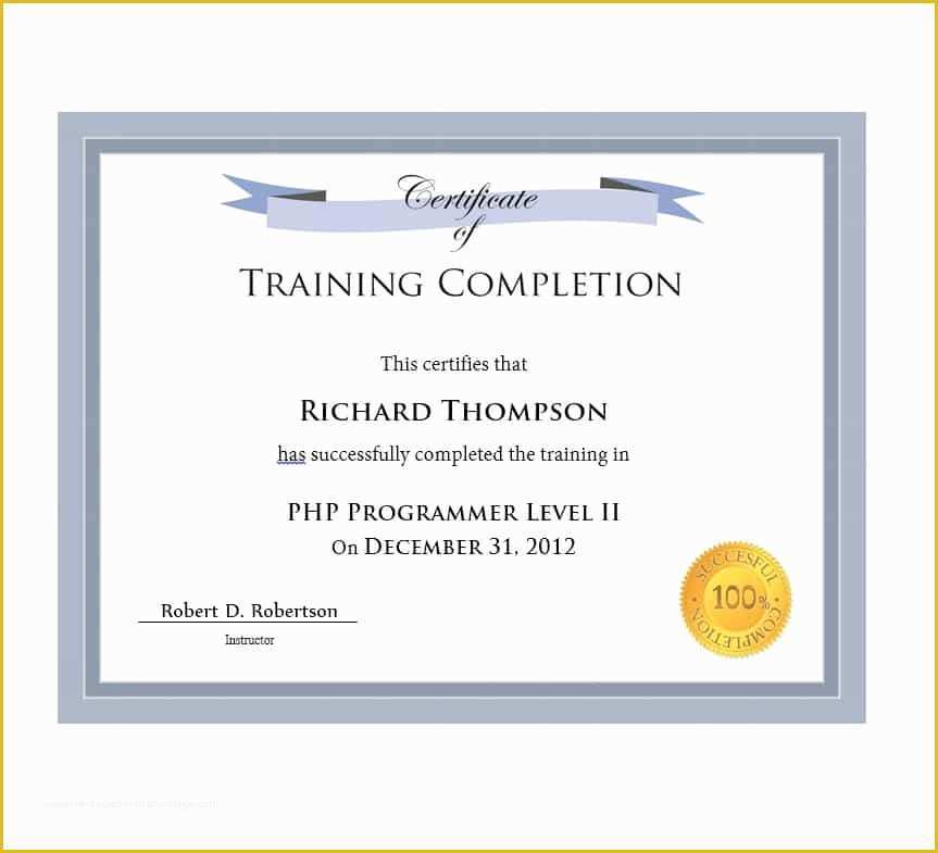 Certificate Of Completion Template Free Of 40 Fantastic Certificate Of Pletion Templates [word