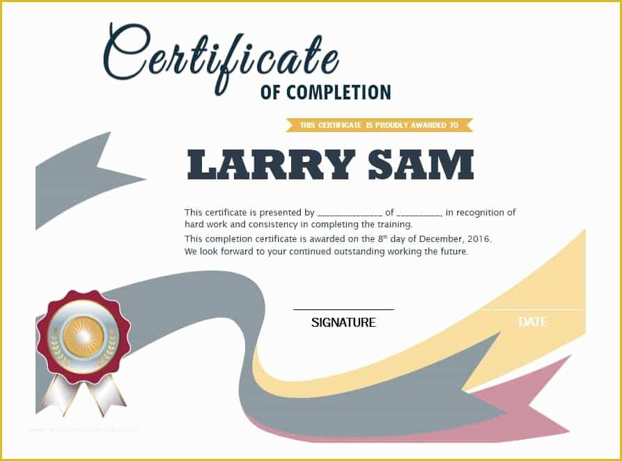 Certificate Of Completion Template Free Of 40 Fantastic Certificate Of Pletion Templates [word