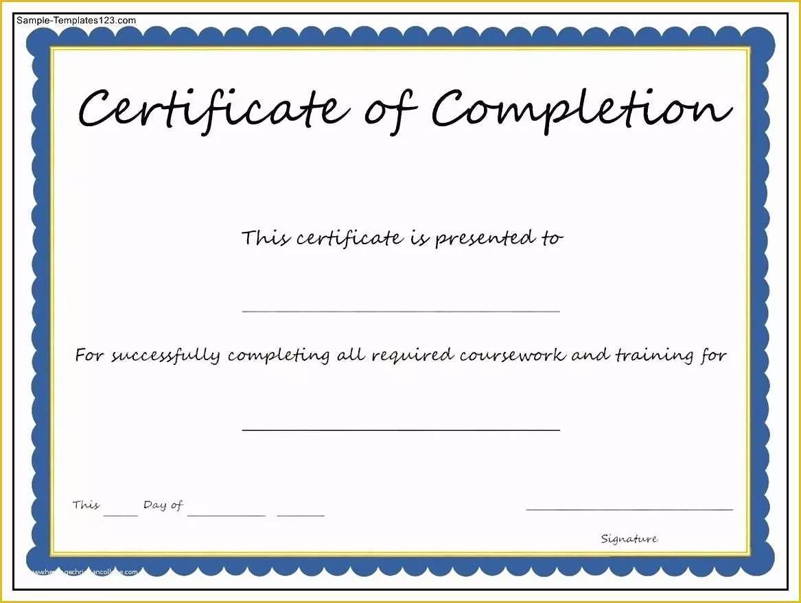 Certificate Of Completion Template Free Of Blank Certificates Pletion Mughals