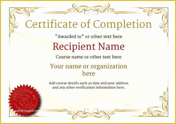 Certificate Of Completion Template Free Of Certificate Of Pletion Free Quality Printable