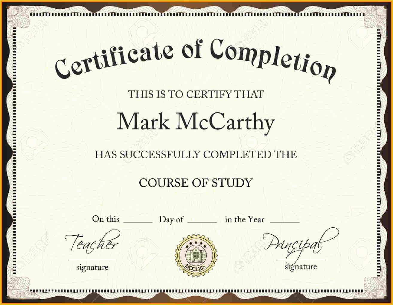 Certificate Of Completion Template Free Of Certificate Pletion Template Free Download