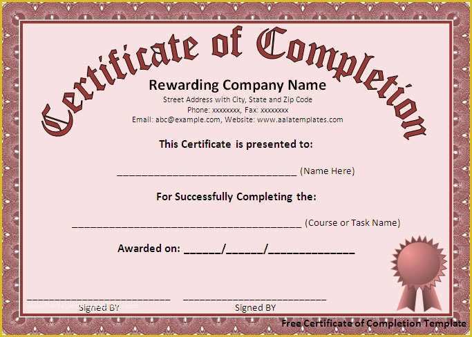 Certificate Of Completion Template Free Of Free Certificate Of Pletion Template Free formats