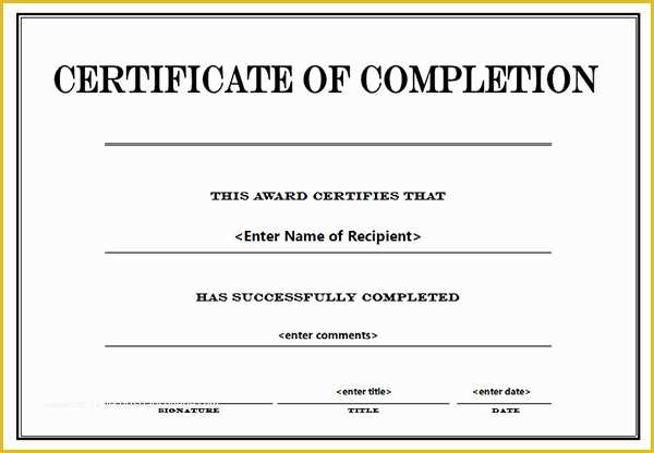 Certificate Of Completion Template Free Of Printable Certificates Of Pletion