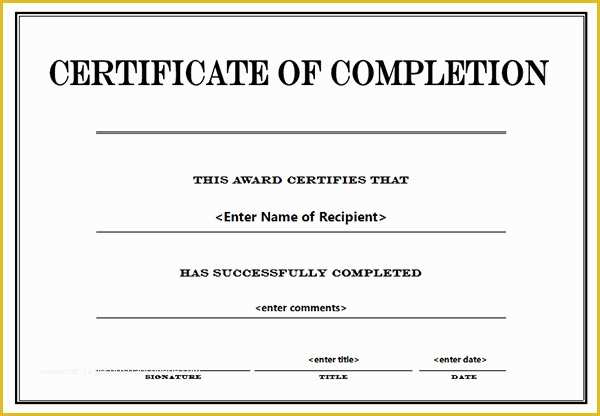 Certificate Of Completion Template Free Of Printable Certificates Of Pletion