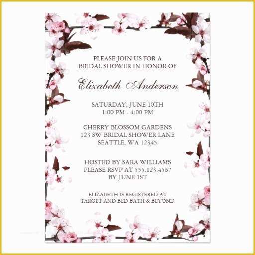 Cherry Blossom Invitation Template Free Of Cherry Blossoms Border Bridal Shower 5x7 Paper Invitation