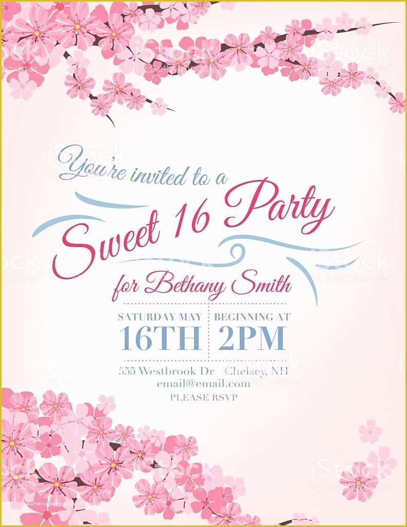 Cherry Blossom Invitation Template Free Of Cherry Blossoms Sweet 16 Birthday Party Invitation