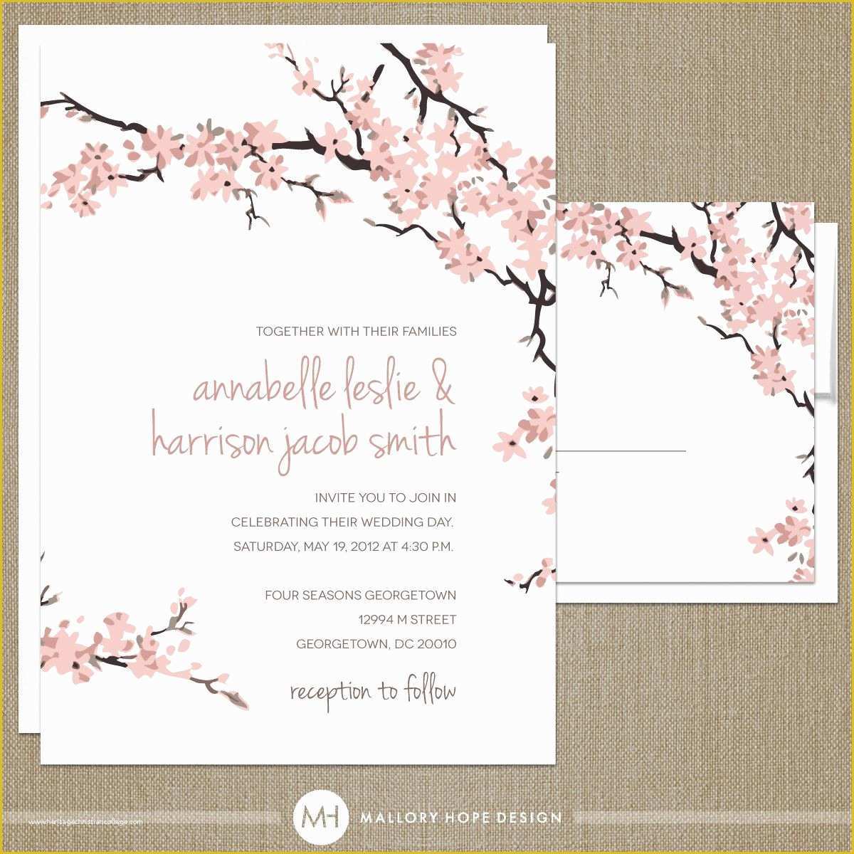 Cherry Blossom Invitation Template Free Of Cherry Blossoms Wedding Invitation & Rsvp Set Floral