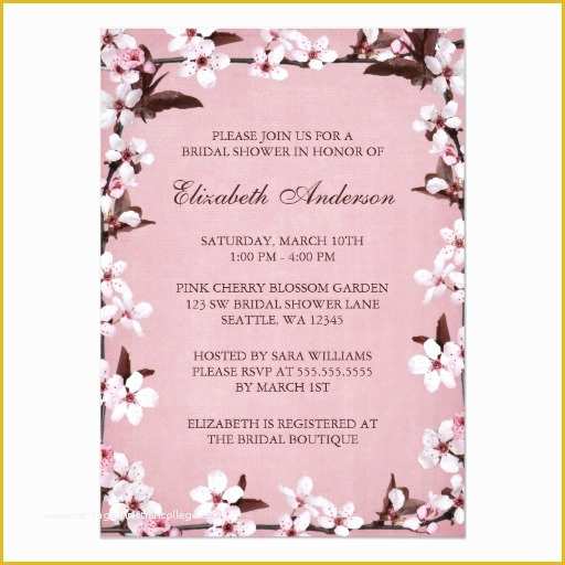 Cherry Blossom Invitation Template Free Of Pink Cherry Blossoms Border Bridal Shower 5x7 Paper