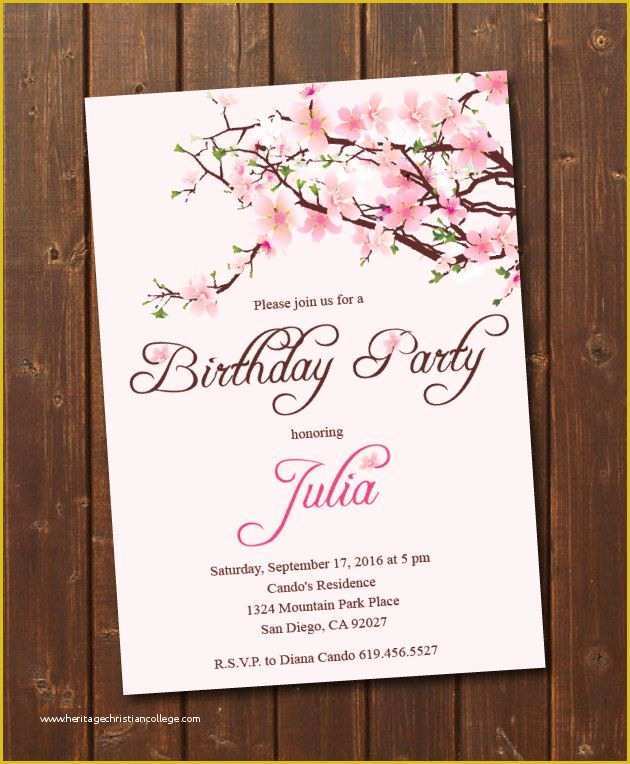Cherry Blossom Invitation Template Free Of Printable Cherry Blossom Birthday Invitation E Card