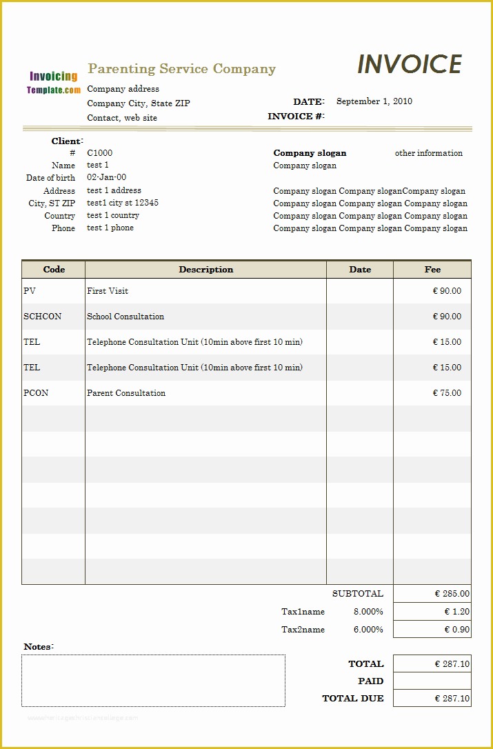 Child Care Receipt Template Free Of Child Care Invoice