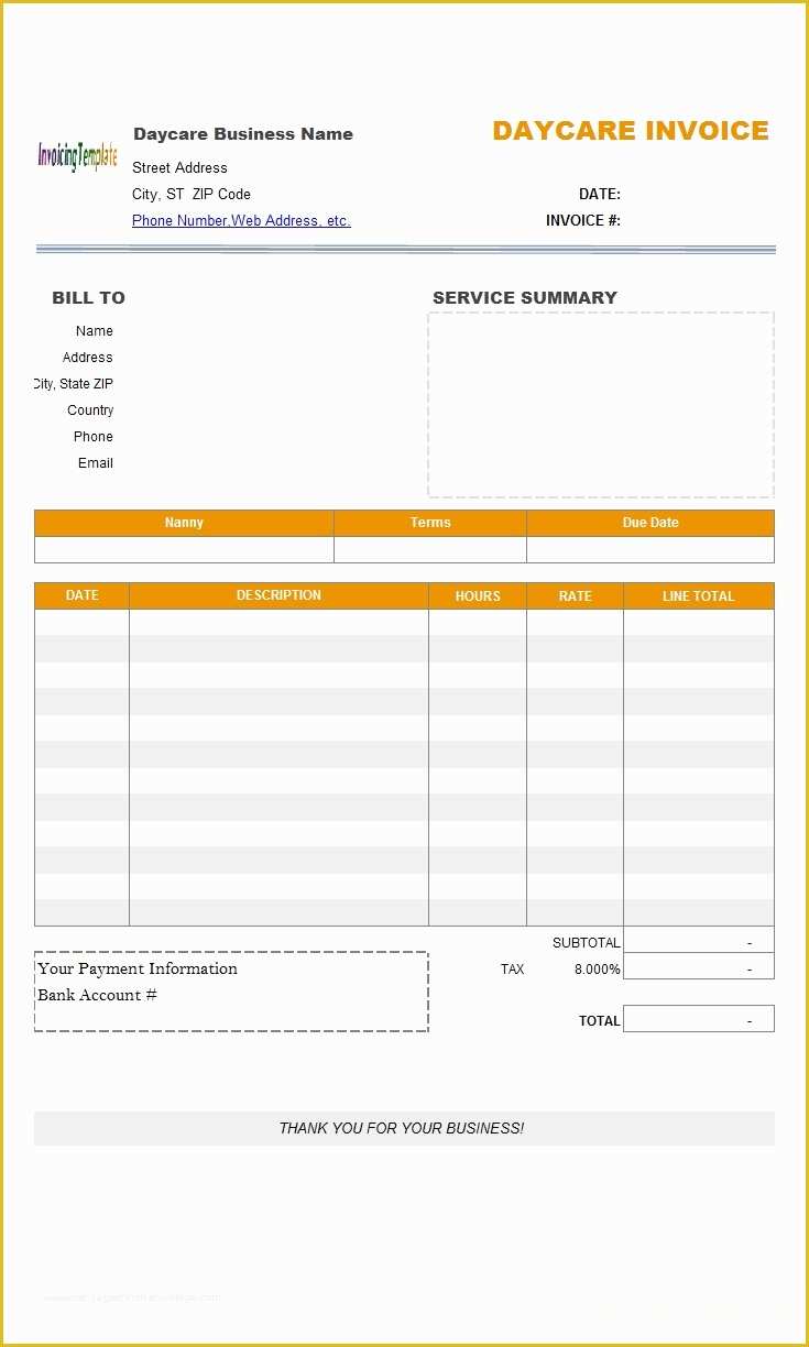 Child Care Receipt Template Free Of Child Care Invoice Template Invoice Template Ideas