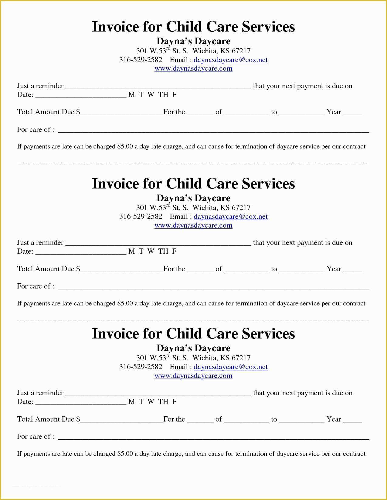Child Care Receipt Template Free Of Daycare Invoice Template Invoice Template Ideas