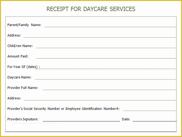 Child Care Receipt Template Free Of Receipt for Year End Daycare Services