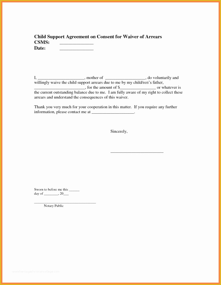 Child Support Agreement Template Free Download Of 6 Child Support Letter Of Agreement Template