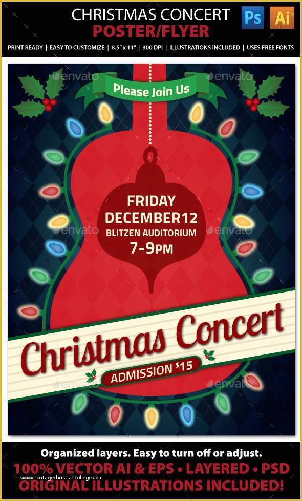 Christmas Concert Flyer Template Free Of Christmas Concert Music event Flyer or Poster by