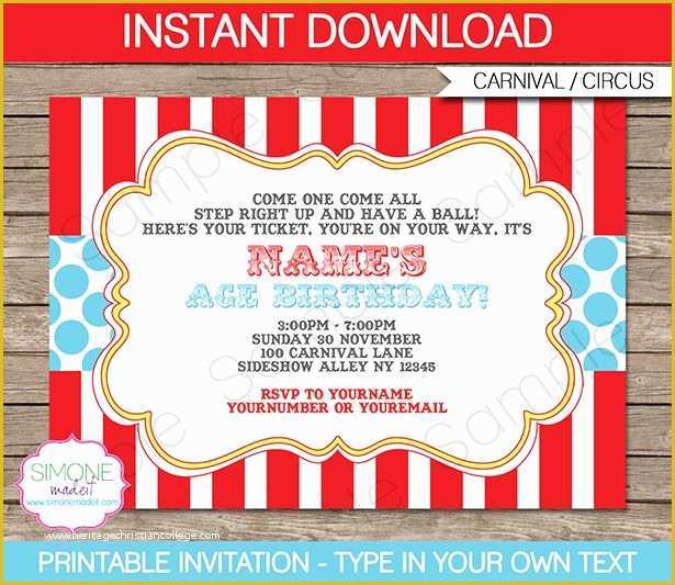 Circus Invitation Template Free Of 25 Best Ideas About Circus Invitations On Pinterest