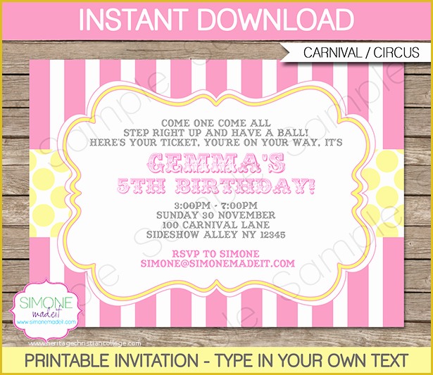 Circus Invitation Template Free Of Carnival Party Invitations Circus