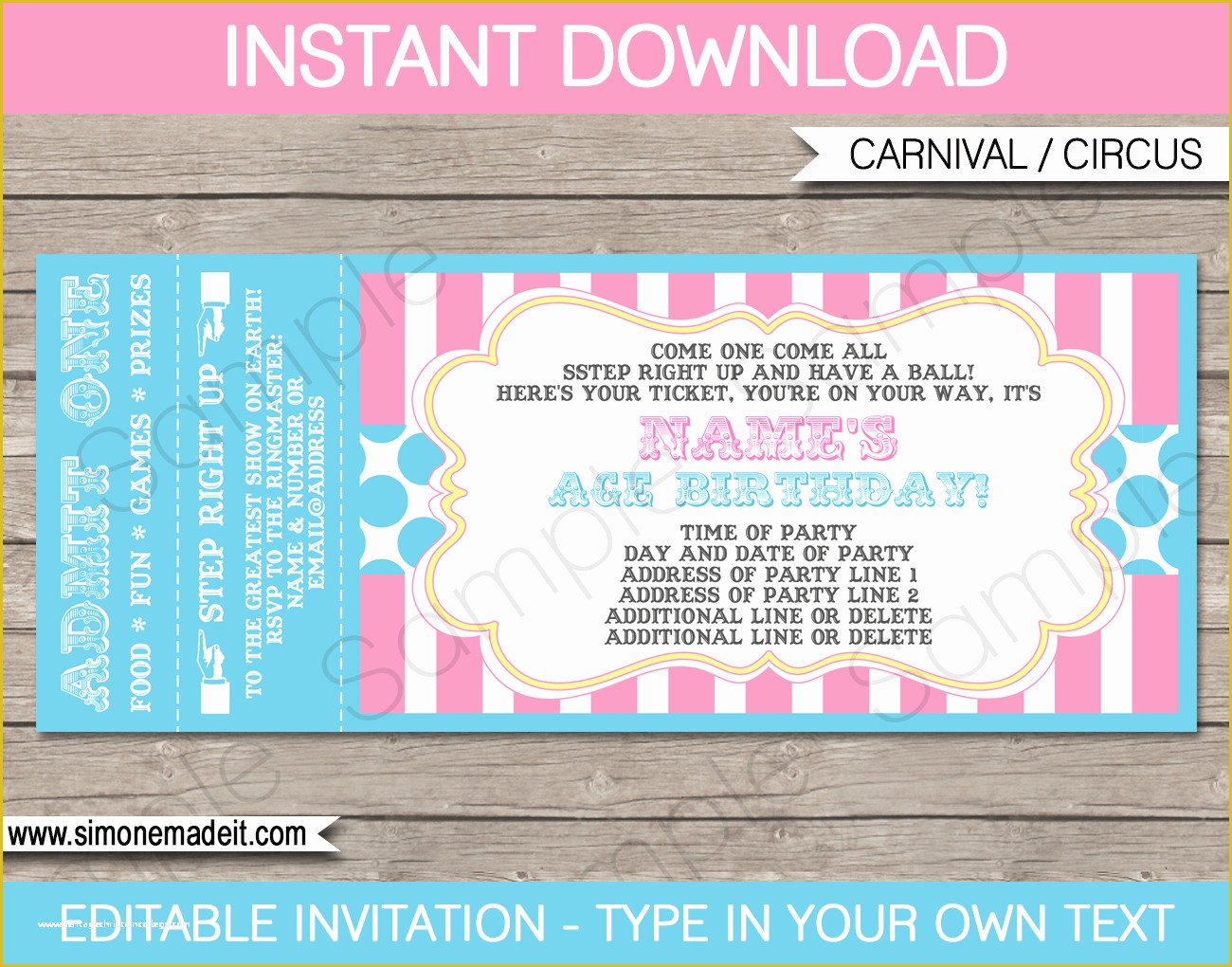 Circus Invitation Template Free Of Carnival Party Ticket Invitations Template