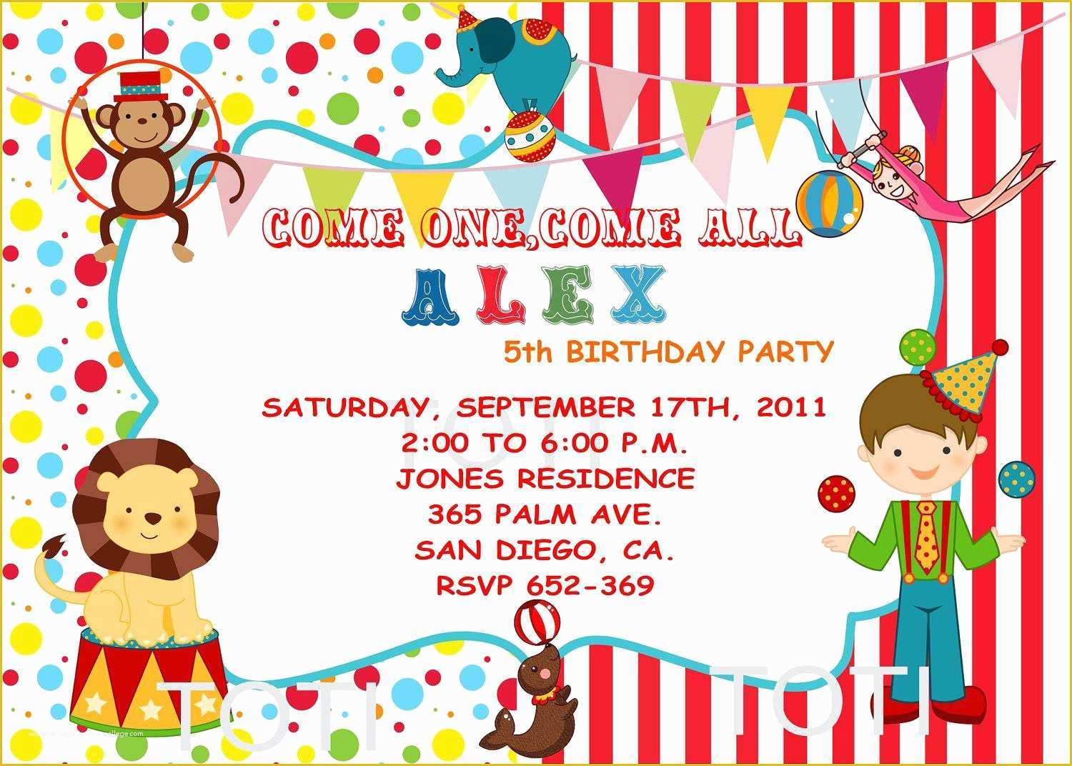 Circus Invitation Template Free Of Circus Party Invitations