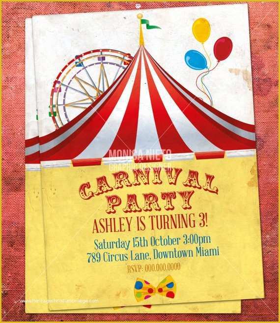 Circus Invitation Template Free Of Custom Printable Carnival Circus Birthday Invitation Retro