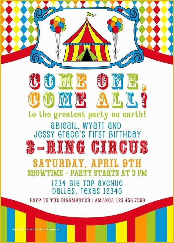 Circus Invitation Template Free Of Items Similar to Printable Invitation Design 3 Ring