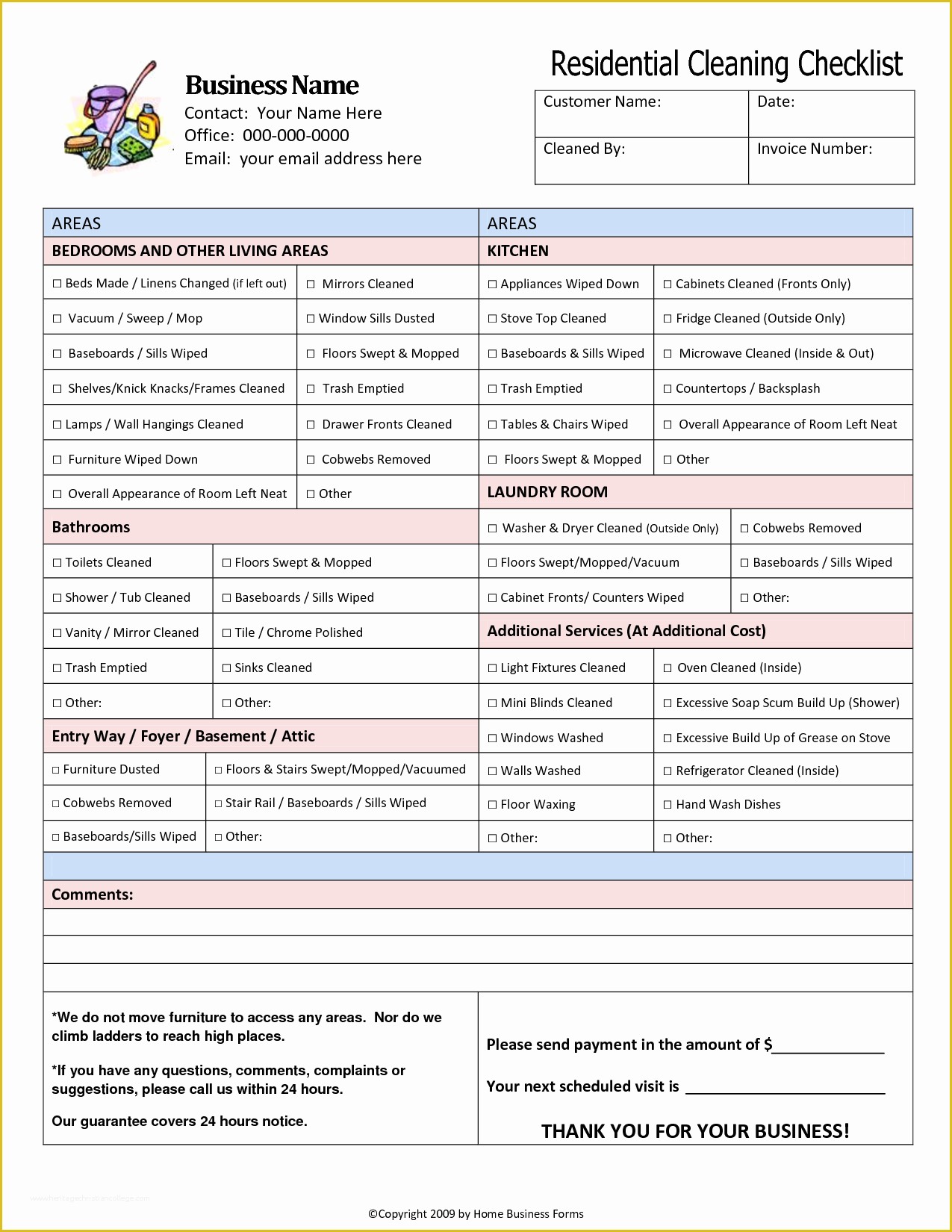 Cleaning Business Templates Free Of 9 Best Of Maid Service Checklist Printable House