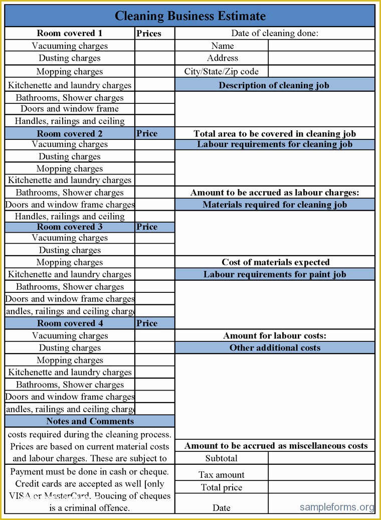 Cleaning Business Templates Free Of Lawn Care Estimate Printable Templates