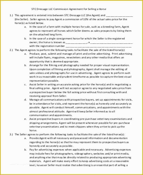 Commission Sales Agreement Template Free Of 5 Sample Horse Sales Contracts