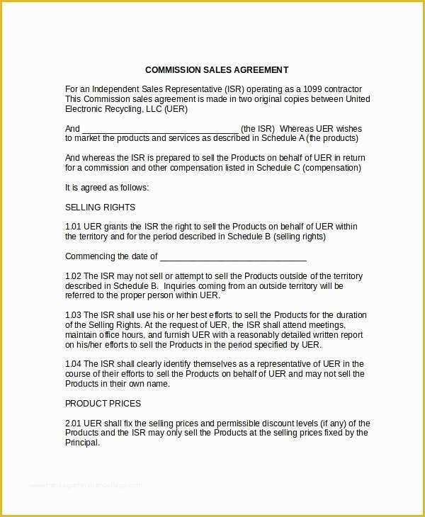 Commission Sales Agreement Template Free Of 9 Mission Sales Agreement Templates