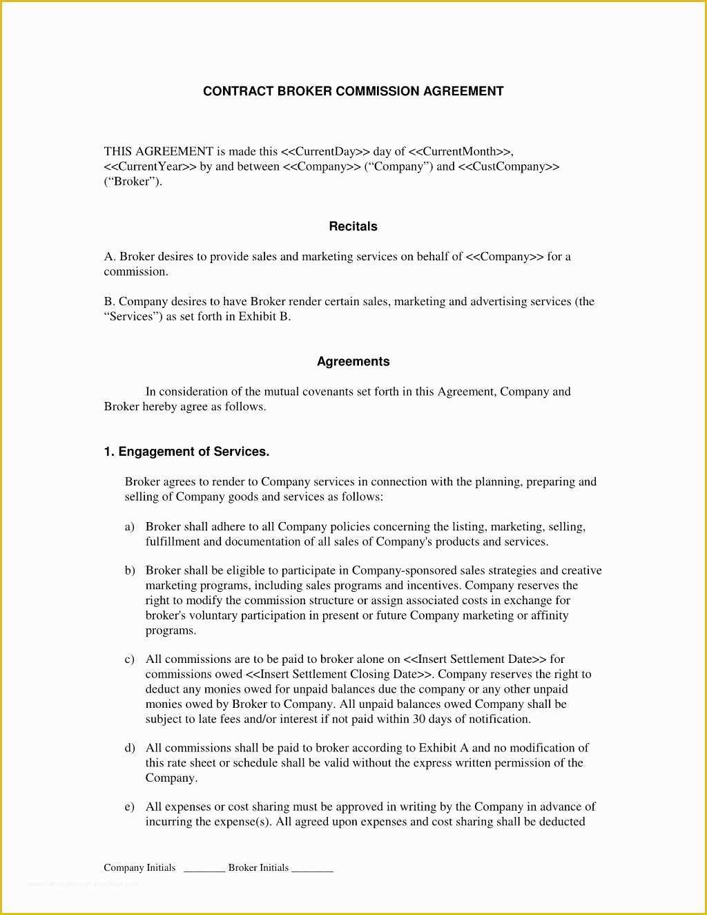 Commission Sales Agreement Template Free Of Broker Mission Contract Template Templates Resume