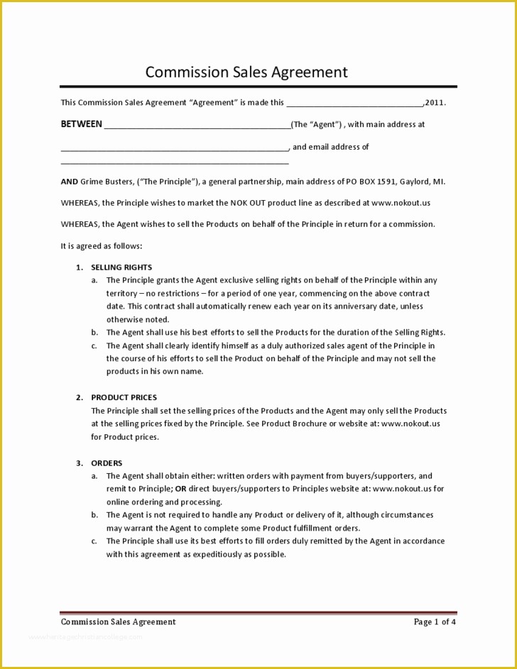 Commission Sales Agreement Template Free Of Mission Sales Agreement Free Download