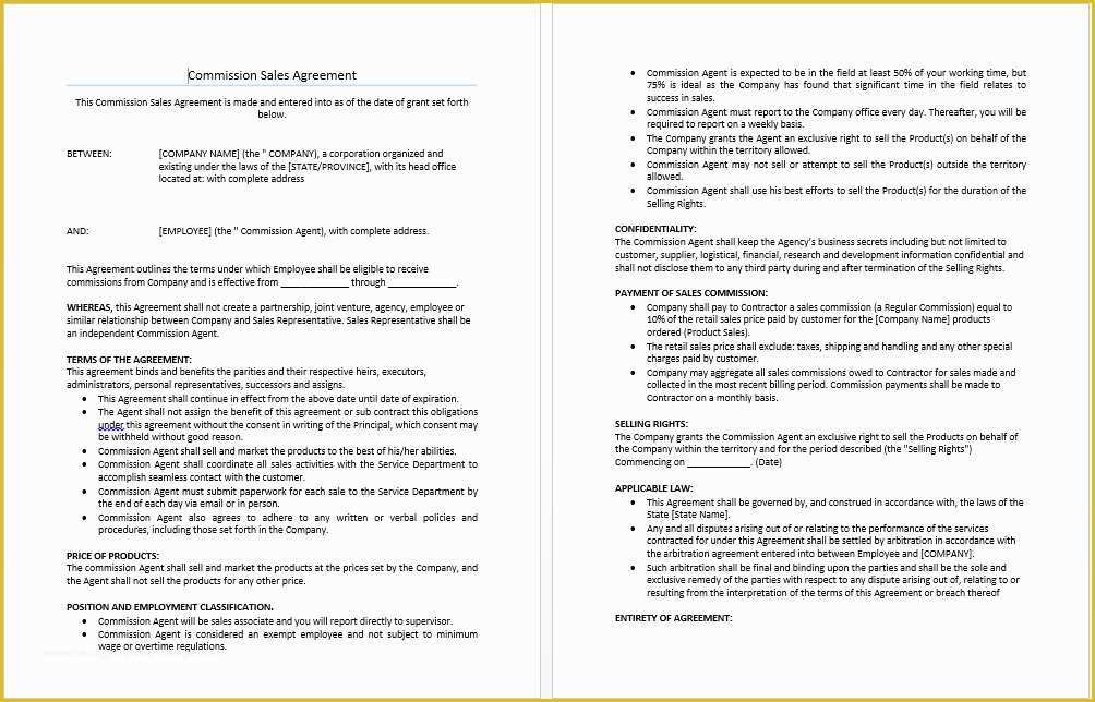 Commission Sales Agreement Template Free Of Mission Sales Agreement Template Templates Resume
