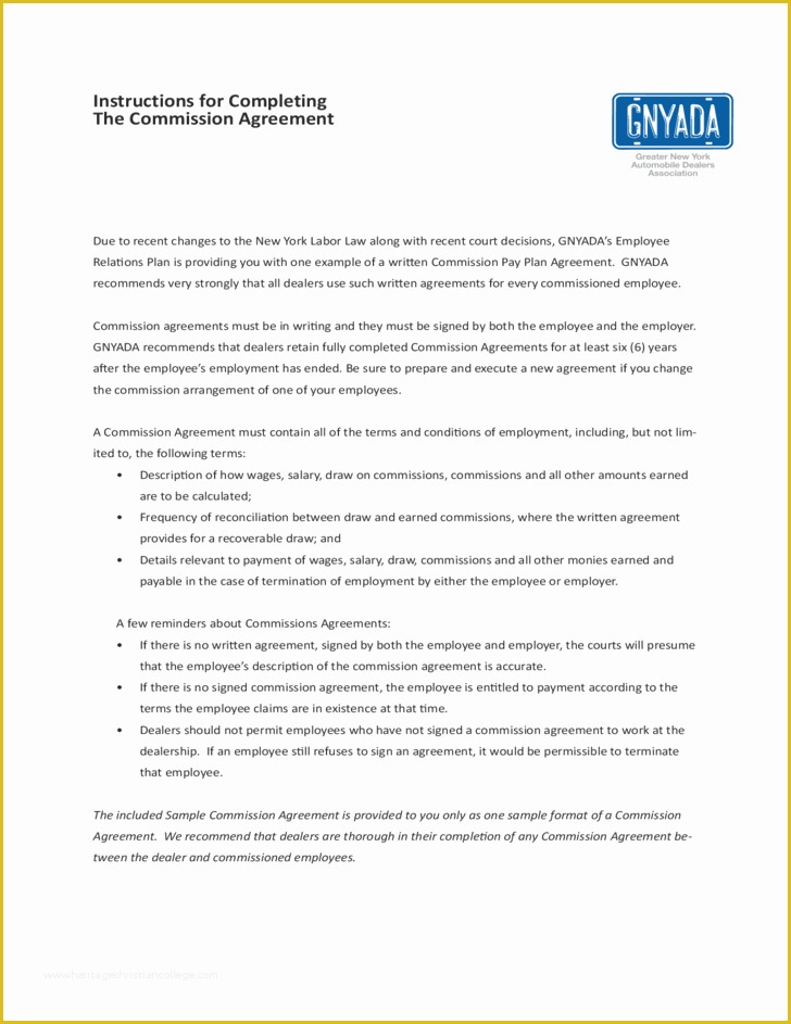 Commission Sales Agreement Template Free Of Sample Mission Agreement Gnyada Free Download