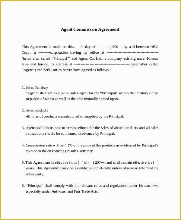 Commission Sales Agreement Template Free Of Sample Mission Sales Agreement Template 8 Free