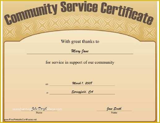 Community Templates Free Download Of This Munity Service Certificate Expresses Great Thanks