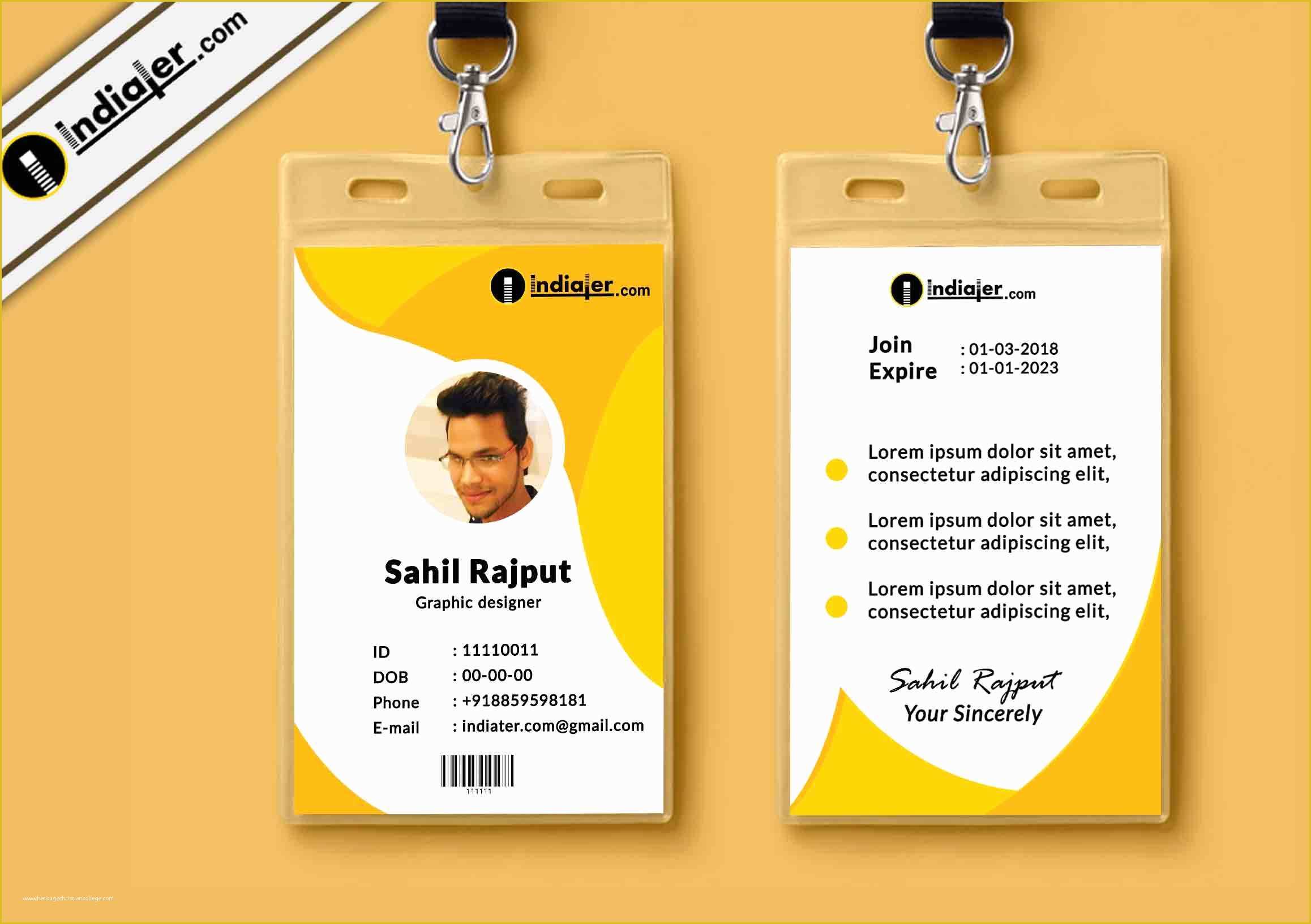 Company Id Template Free Of Indiater