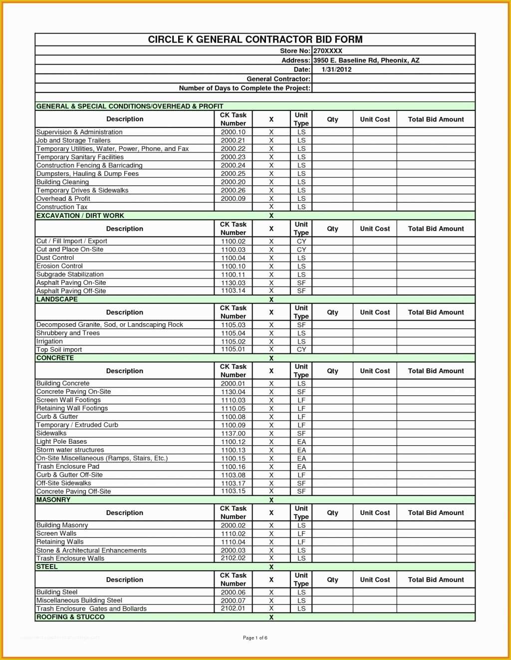 Concrete Estimate Template Free Of Auction Bidt Templates for Silent Template Landscaping