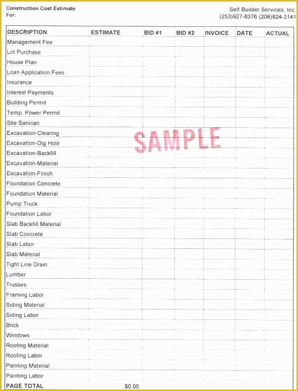 Concrete Estimate Template Free Of Concrete Bid Template Construction Bid Sheet Te Free