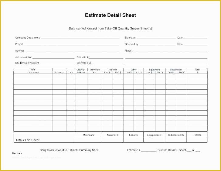 Concrete Estimate Template Free Of Concrete Bid Template Project Estimation Job Estimate