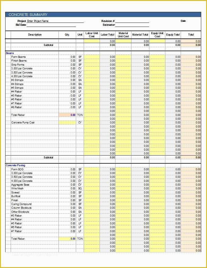 Concrete Estimate Template Free Of Concrete Estimate Driverlayer Search Engine