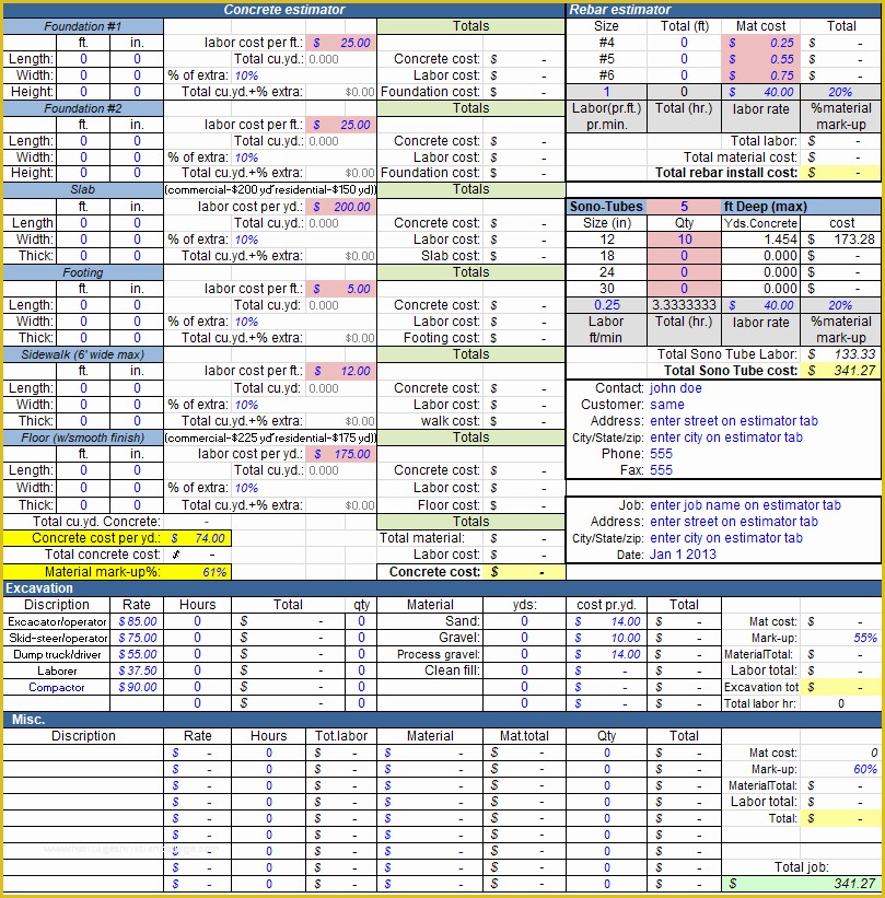 Concrete Estimate Template Free Of Concrete Estimate Excel Templateconstruction Fice Line