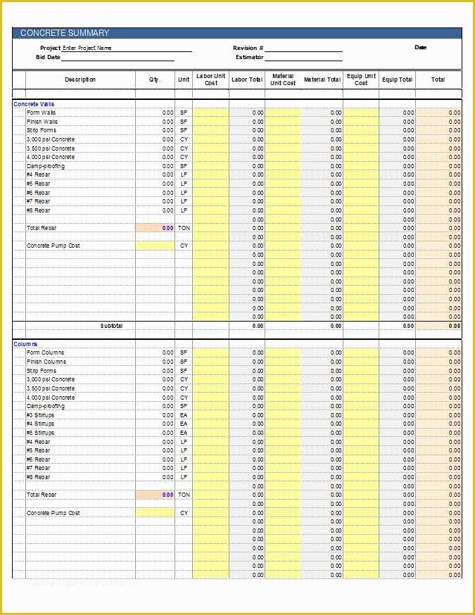 Concrete Estimate Template Free Of Concrete Estimate Template Cms