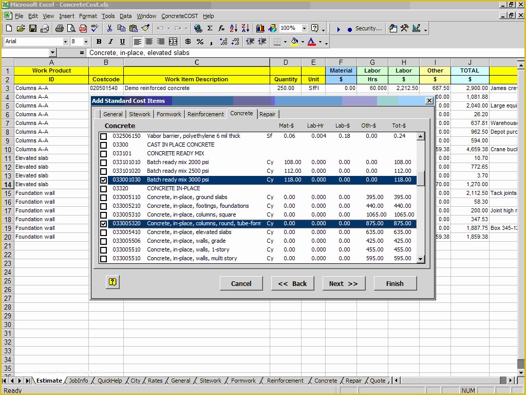 Concrete Estimate Template Free Of Concretecost Estimator for Excelconstruction Fice Line