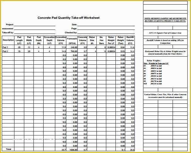 Concrete Estimate Template Free Of Construction Estimating Sheets