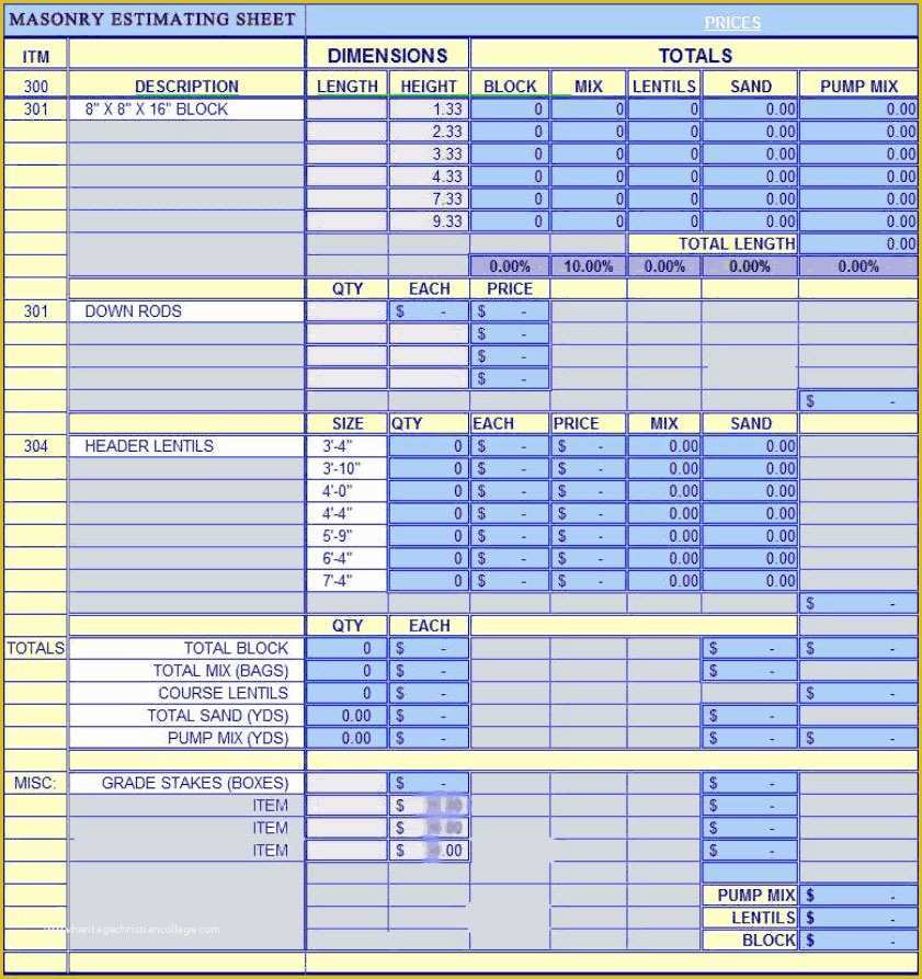 Concrete Estimate Template Free Of Construction Estimating Uniformat Construction Estimating