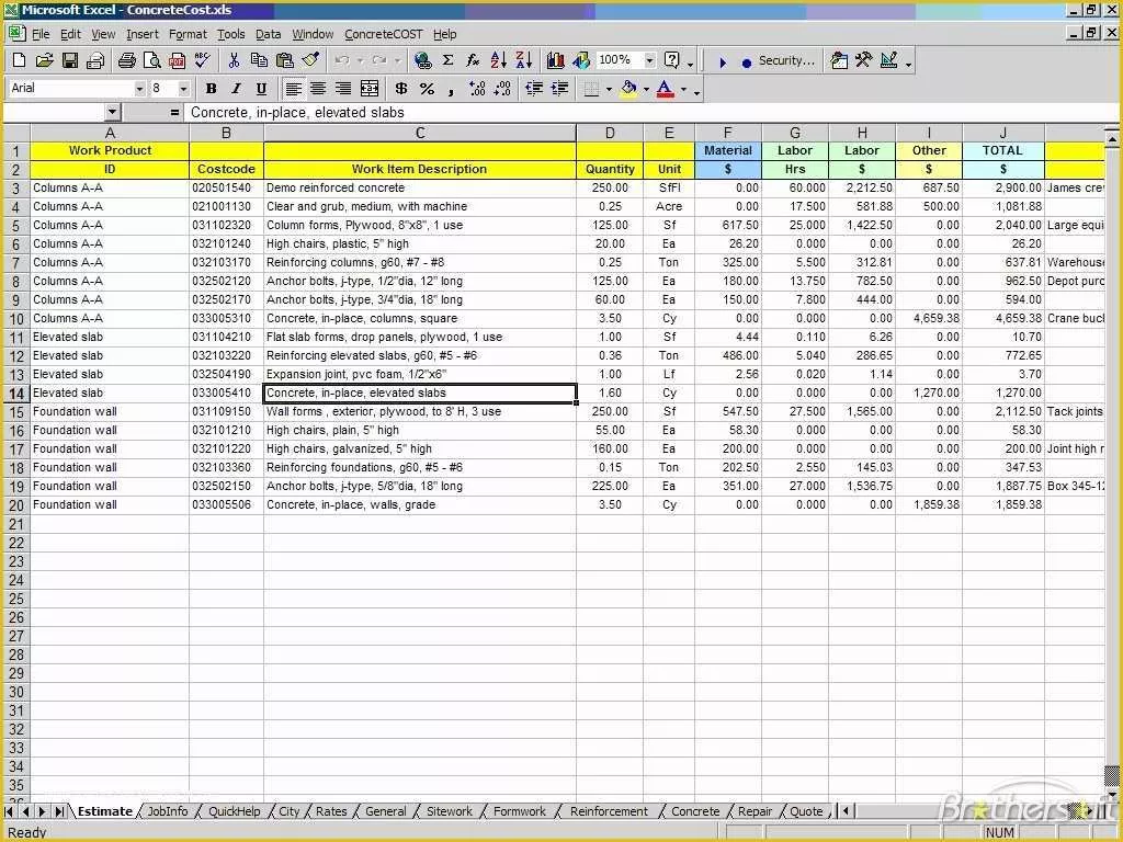 Concrete Estimate Template Free Of Download Free Concretecost Estimator for Excel