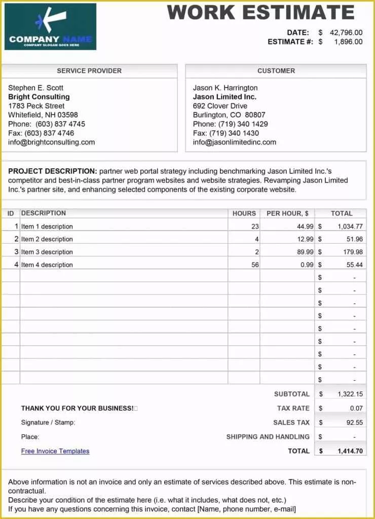 Concrete Estimate Template Free Of Estimate Sheet Templates Sample Worksheets Template Free