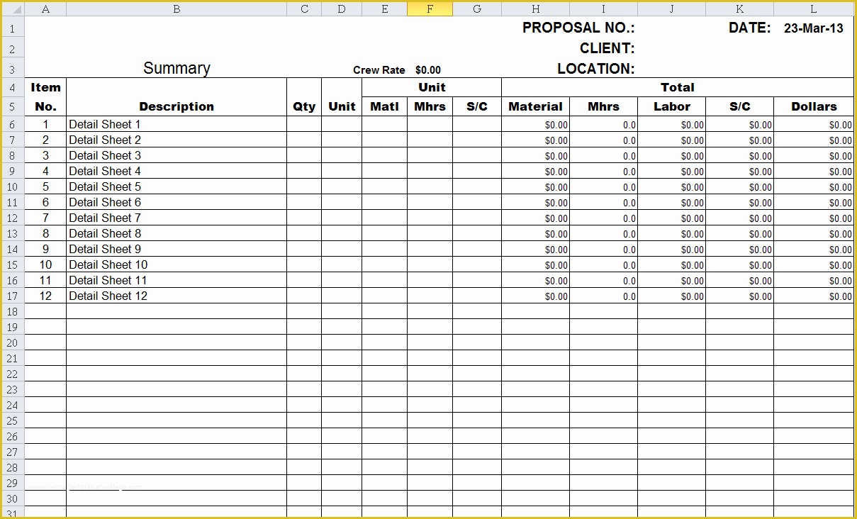 Concrete Estimate Template Free Of Estimate Spreadsheet Template Spreadsheet Templates for