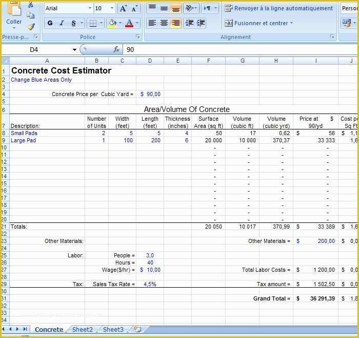 Concrete Estimate Template Free Of Excel Concrete Cost Estimator Civil Engineering Program